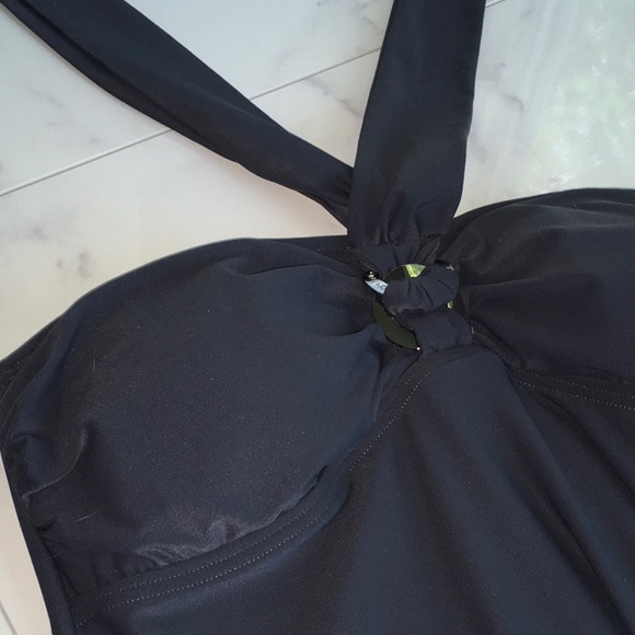 Michael Kors Gunmetal Dark Grey Halter Neck Tie One Piece Swimsuit NWT - Picture 6 of 9